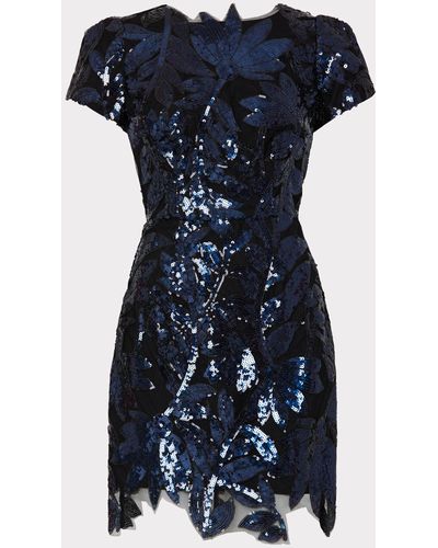 MILLY Kyla Floral Sequins Dress - Blue