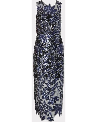 MILLY Kinsley Floral Sequins Dress - Blue