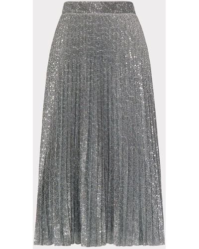 MILLY Rayla Pleated Sequins Skirt - Gray