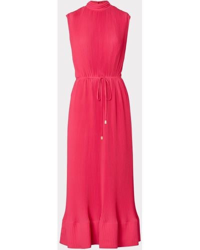 MILLY Melina Solid Pleated Dress - Pink