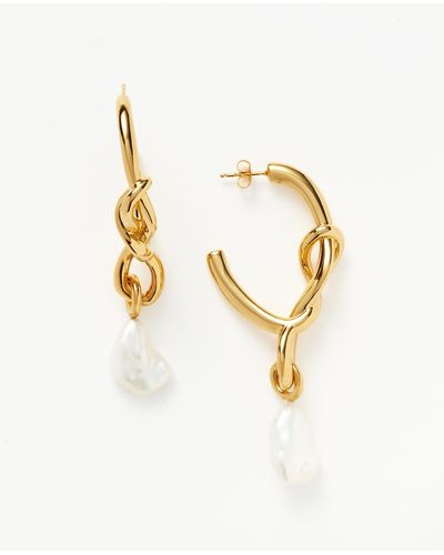 Missoma Molten Baroque Pearl Knot Drop Hoop Earrings - Metallic