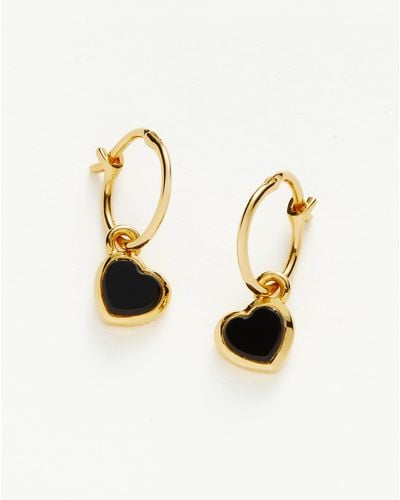 Missoma Jelly Heart Gemstone Charm Hoop Earrings | 18ct Gold Plated/black Onyx - Metallic