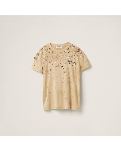 Miu Miu Garment-dyed Ribbed Jersey T-shirt - Natural