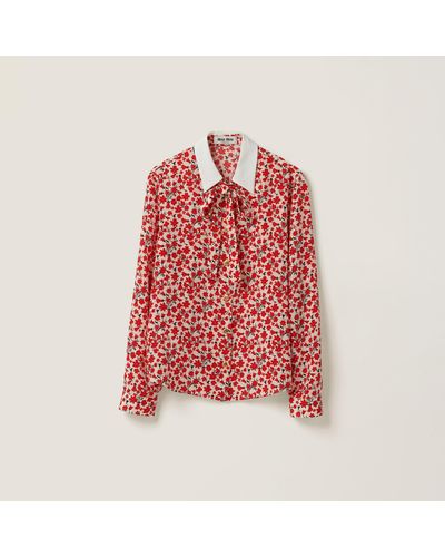 Miu Miu Floral Print Crepe De Chine Shirt - Red