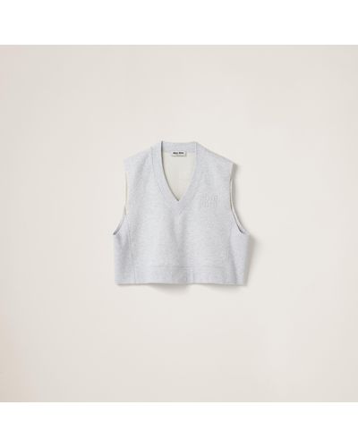 Miu Miu Embroidered Cotton Fleece Sweatshirt - White