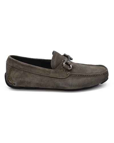 Ferragamo Driver Gancini Loafers - Gray