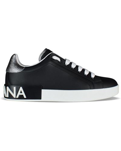 Dolce & Gabbana Portofino Branded-heel Leather Low-top Sneakers - Black