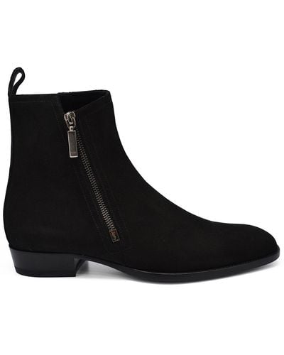 Saint Laurent Boots zippées en daim - Noir