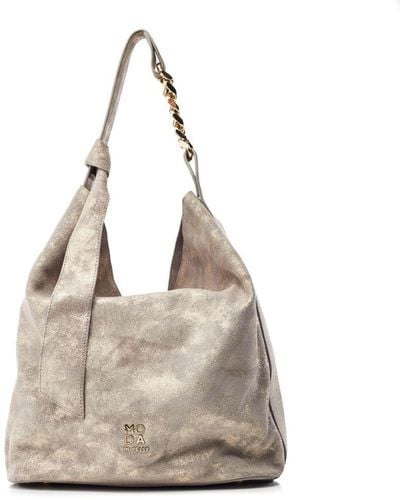 Moda In Pelle Khloe Bag Champagne Suede - Grey
