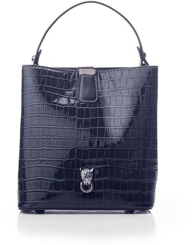 Moda In Pelle Adriana Bag Black Patent Mocc Croc - Blue