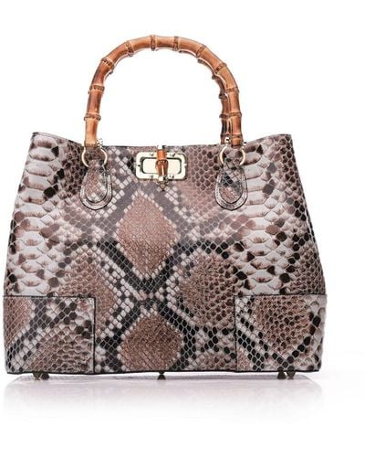 Moda In Pelle Willow Bag Natural Snake Print Leather - Pink