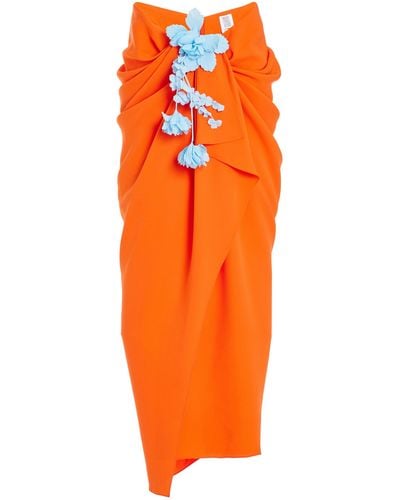 Rosie Assoulin Sarong But So Right Floral-garland Gathered Silk Maxi Skirt - Orange