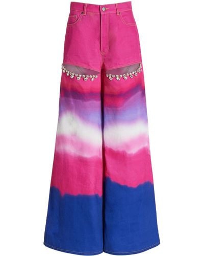 Area Crystal-embellished Slit Ombre Rigid High-rise Wide-leg Jeans - Pink