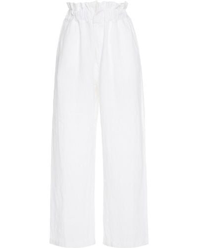 Posse Exclusive Ducky Oversized Paperbag-waist Linen Trousers - White