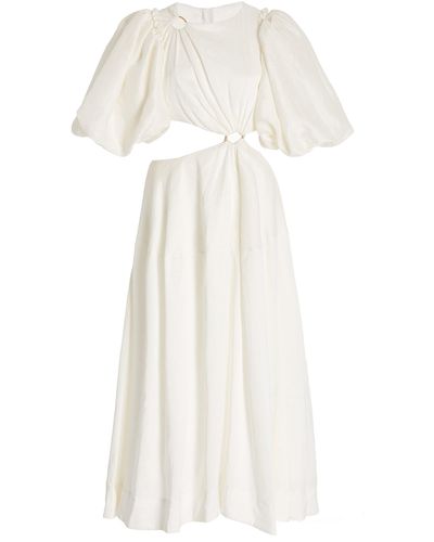 Aje. Vanades Cutout Linen-blend Midi Dress - White