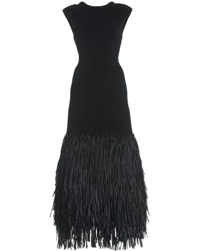 Aje. Exclusive Rushes Raffia-trimmed Knit Midi Dress - Black