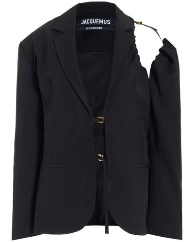 Jacquemus Galliga Asymmetric Wool Blazer Top - Blue