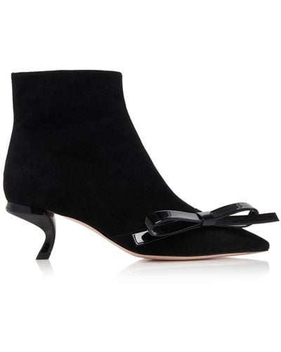 Roger Vivier Virgule Bow-embellished Suede Ankle Boots - Black