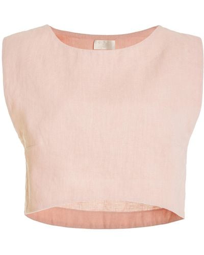 Posse Exclusive Martina Cropped Linen Top - Pink