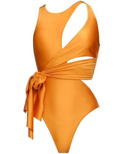 Andrea Iyamah Lada Tie-detailed Cutout One-piece Swimsuit - Orange