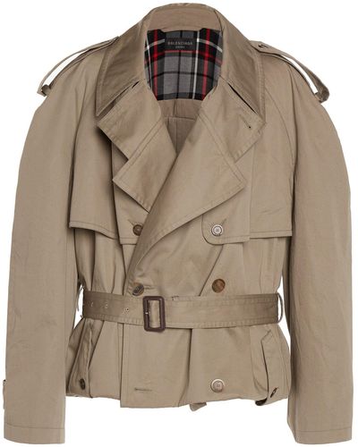 Balenciaga Folded Double-breasted Cotton Trench Coat - Brown