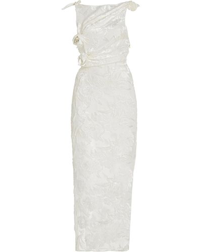 Coperni Floral-appliquéd Flocked Silk-blend Maxi Dress - White
