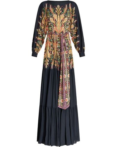 Etro Belted Printed-crepe Maxi Dress - White