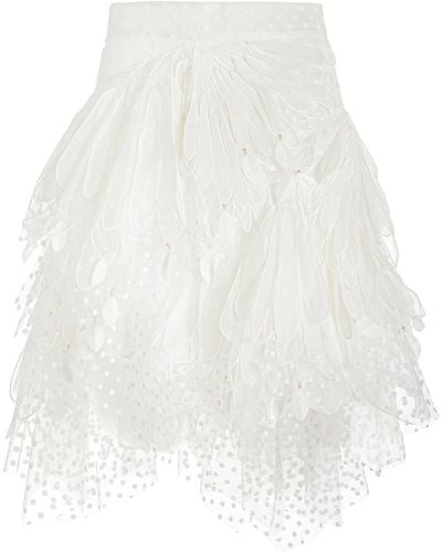 Zimmermann Rhythmic Feather Linen-silk Mini Skirt - White