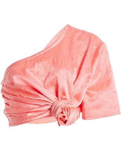 Rosie Assoulin One Armed Bandit Gathered Asymmetric Satin Jacquard Top - Pink