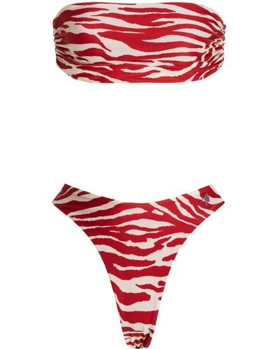 The Attico Printed Bandeau Bikini Set - Red