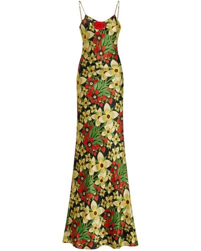 Rodarte Exclusive Floral-appliquéd Silk Maxi Dress - Metallic