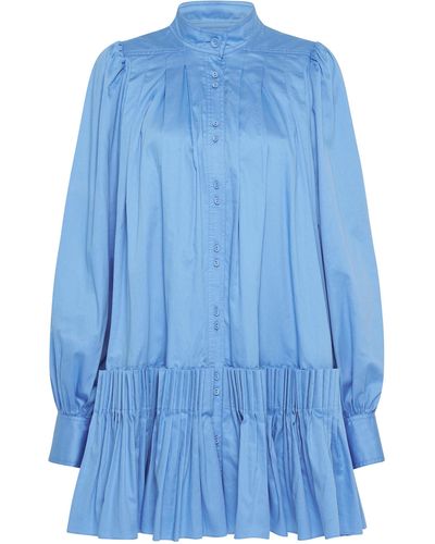 Aje. Pavillon Pleated Cotton Mini Shirt Dress - Blue