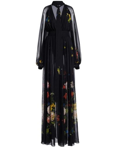 Elie Saab Floral-printed Silk Maxi Dress - Black