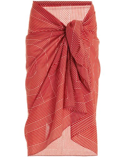 Totême Striped Monogram Cotton Silk Sarong - Red
