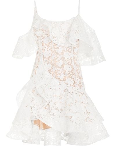 Oscar de la Renta Ruffled Gardenia Guipure-lace Mini Dress - White