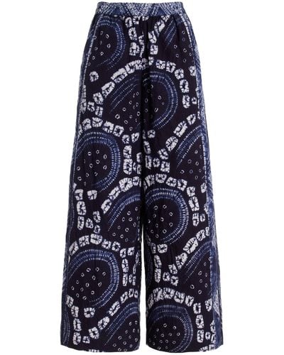 BOTEH Vea Shibori-dyed Cotton Poplin Wide-leg Trousers - Blue