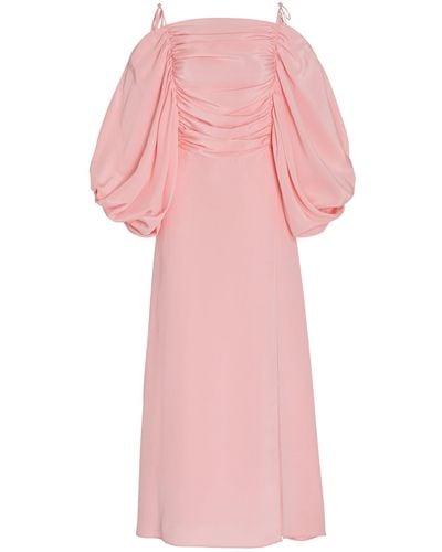 Rodarte Ruched Silk Crepe Midi Dress - Pink