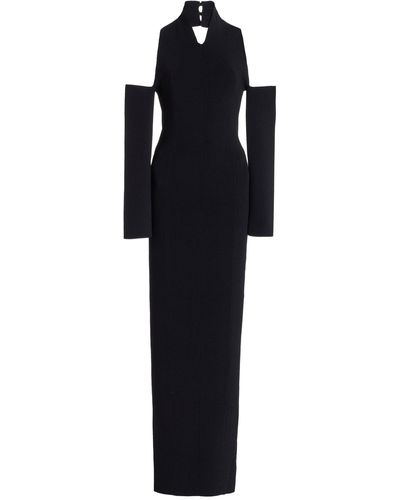 Khaite Sutton Off-the-shoulder Ribbed-knit Maxi Halter Dress - Black