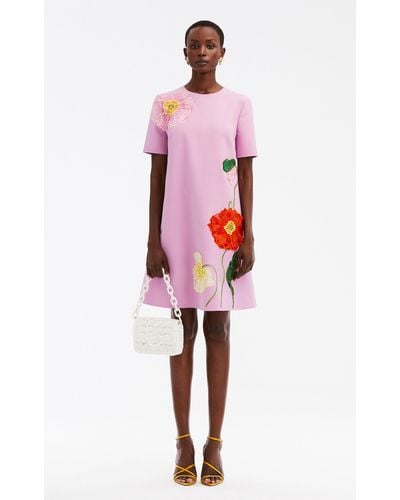 Oscar de la Renta Painted Poppies Embroidered Shift Dress