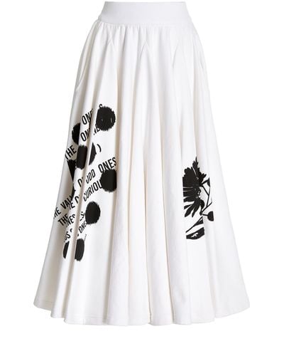 Prada Printed Pleated Cotton A-line Midi Skirt - White