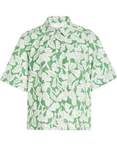 Three Graces London Virginia Printed Cotton Shirt - Green