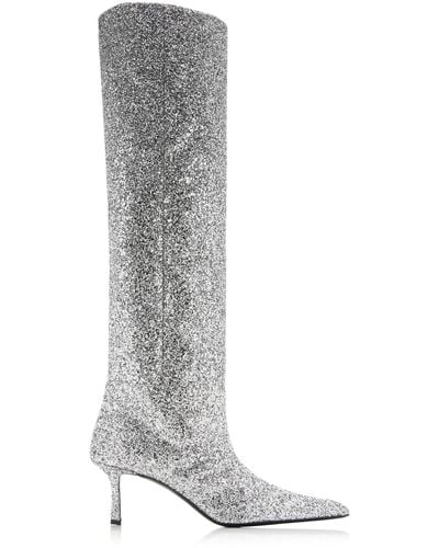 Alexander Wang Viola Glittered Leather Knee Boots - White