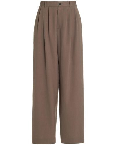 The Row Rufos Oversized Pleated Wool-blend Wide-leg Trousers - Brown