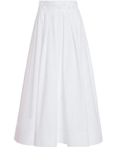 Rosie Assoulin Pleated Eyelet Cotton Midi Skirt - White