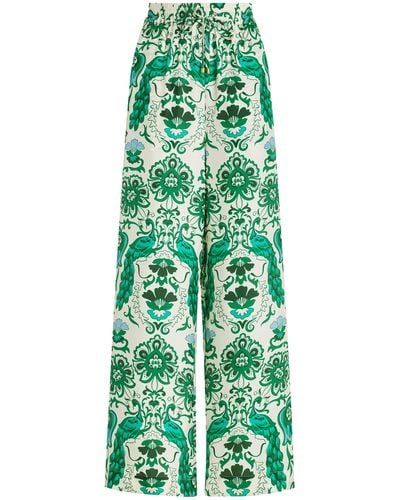 Cara Cara Amalfi Silk-blend Wide-leg Trousers - Green