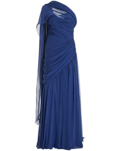 Pamella Roland Exclusive One-shoulder Silk-chiffon Gown - Blue