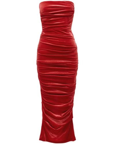 Alex Perry Parkin Velvet Strapless Dress - Red