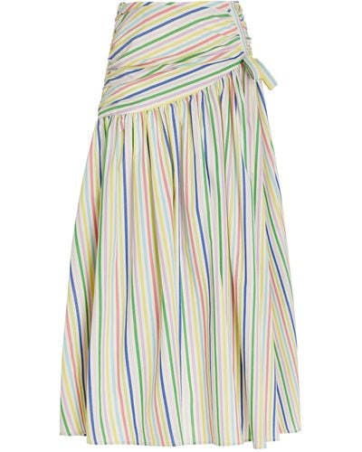 Carolina Herrera Exclusive Tie-detailed Striped-cotton Midi Skirt - White
