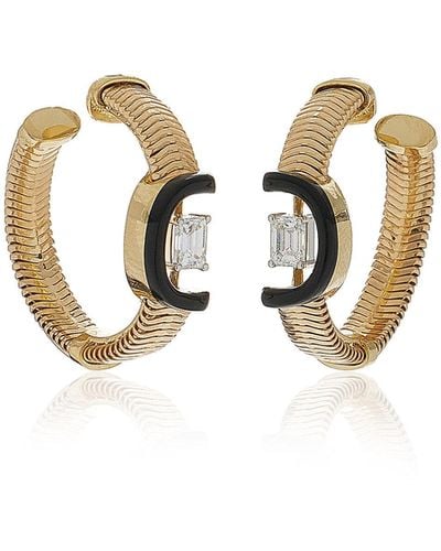 Nikos Koulis Feelings 18k Yellow And White Gold Diamond And Emerald Hoop Earrings - Metallic