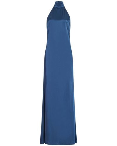 LAPOINTE Backless Satin Halter Gown - Blue